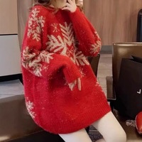 Pull en tricot de Noël pour femme, motif graphique préféré du Père Noël, pull à motif flocon de neige, manches longues, épais, pour l'automne