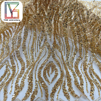 Tissu en dentelle africaine de luxe, broderie en tulle avec des paillettes dorées, tissu en dentelle à paillettes pour robes de mariée de luxe, robe de bal