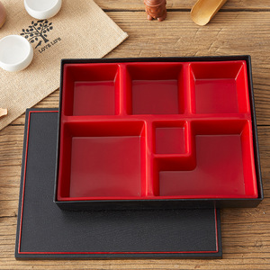 Boîte à bento rectangulaire en bois de style japonais, noire, compartimentée, portable, pour le stockage des repas - Product Image 3