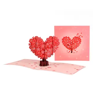 Wholesale Customization Valentine's Day 3D pop up Card Colorful Love Cherry Tree Paper Sculpture Christmas Thank You Messages