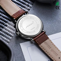 Montre à quartz pour homme, cadran guilloché blanc, fenêtre de date, bracelet en cuir marron, montre-bracelet classique