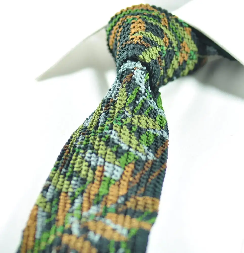 Мужской модный плиссированный галстук из полиэстера с зеленым принтом