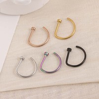 Anneau de nez minimaliste en forme de D en acier inoxydable 316L or 14K 10mm piercing de nez ouvert sans couture pour hommes femmes accessoire de fête