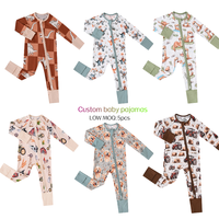 Piyama Bayi Baru Lahir Bahan 95% Serat Bambu 5% Spandex dengan Ritsleting dan Manset Konvertibel, Pakaian Karakter ODM
