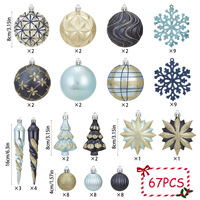 Ventes chaudes - Ensemble de 67 boules de Noël en plastique incassable avec cordons de suspension, bleu et or, pour la décoration de mariage et de la maison