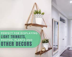 Comfify Étagères Suspendues pour Mur-Lot de 2 Étagères Rustiques Farmhouse Boho <span class=keywords><strong>avec</strong></span> String 17x5.2 Épais Distressed, Torched Look Rea - Product Image 6