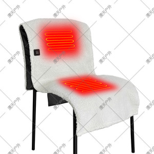 Heated Seat <b>Cushion</b> Lamb Wool <b>White</b> And Black Rectangular For Camping Outdoor Use With Three Temperature Settings - Product Image 1