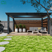 Pergola bioclimatique à lames orientables motorisées, structure en aluminium, insonorisée, coupe-vent, auvent extérieur avec bande LED pour hôtel