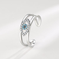 Bague en Cuivre et Zircon Œil Turc pour Femme, Bague Ouverte Œil Turc Turquoise, Bijoux en Gros
