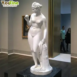 Scultura di statua di venere donna nuda in marmo bianco intagliato a mano in vendita