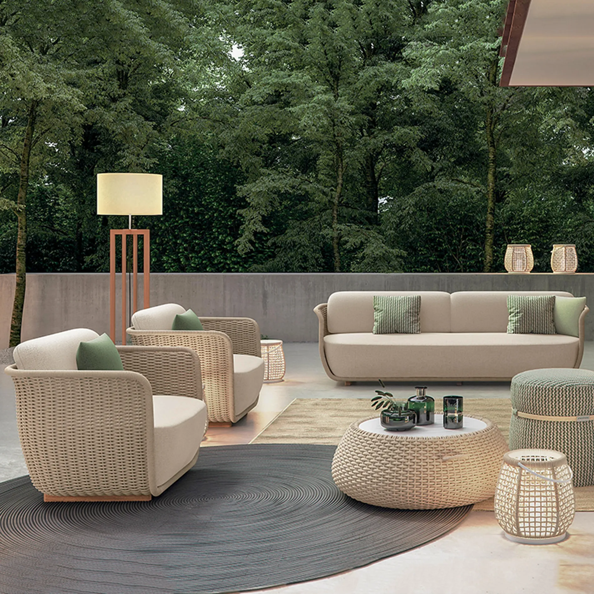 Outdoor Patio Möbel Kunststoff Sunbed Wasserdicht Dreisitz Sunbed Rattan Garden Sofa Metall Garten Set