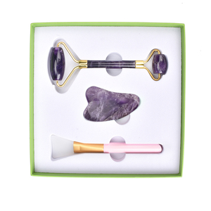 Jade amatista de fábrica de doble cabeza de piedra de cuidado de la <span class=keywords><strong>piel</strong></span> herramienta púrpura Jade rodillo - Product Image 1