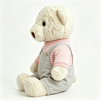 Adorable Ours en Peluche Crème Doux avec Chemise Rayée et Salopette Grise, Jouet en Peluche Personnalisé en Coton PP
