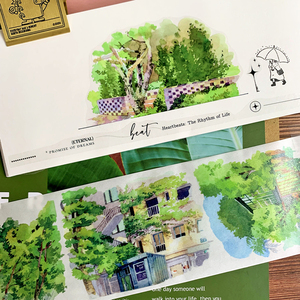 1 rollo <span class=keywords><strong>de</strong></span> cinta <span class=keywords><strong>de</strong></span> cuaderno <span class=keywords><strong>de</strong></span> diseño <span class=keywords><strong>de</strong></span> paisaje, casas <span class=keywords><strong>de</strong></span> paisaje, árboles, nubes, palabras, edificios, montañas y ríos - Product Image 5