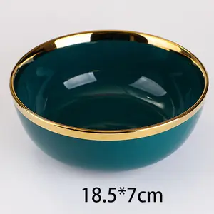 Hochwertiges Licht Luxus Wind Smaragd vergoldete Platte Set Haushalt Keramik Suppe Schüssel Teller Set