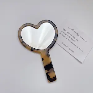 SAIYII Cute Heart Shape Vintage Acetate Plate Hand Mirror Custom Logo Leopard Print Acetate Makeup Handheld Mirror For Women