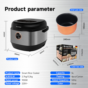 หม้อหุงข้าวอัจฉริยะขนาดใหญ่ 5 ลิตร พร้อมที่ตักข้าว  หม้อในเคลือบสารกันติด  วัสดุพลาสติกสีเงิน  ขายส่งจากโรงงาน  ความจุ 5 ลิตร  อเนกประสงค์สำหรับห้องครัว - Product Image 6