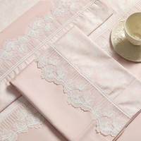Parure de lit en coton longues fibres de haute qualité, imprimée numériquement et teinte réactivement, avec dentelle rose et housse de couette douce