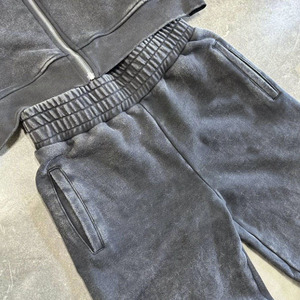 Benutzer definierte <span class=keywords><strong>Streetwear</strong></span> Sweatshirt Flares und Hoodie Sets Stone Acid Wash Schwarze Hoodie Sets Acid Wash Vintage Zip Sets Herren - Product Image 5
