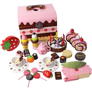 Yükseltme müzik çilek ahşap doğum günü pastası oyuncak seti kızlar için gıda oyuncak oyna Pretend