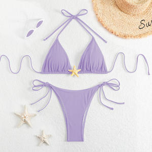 Mayo denizyıldızı mayo kadınlar katı Strappy Beachwear mayo seksi düşük belli Bikini seti - Product Image 6
