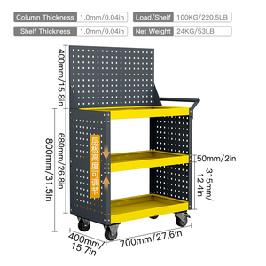 Chariot à outils avec étagère suspendue, armoire de rangement à roulettes, mobilier industriel en métal, OEM, capacité de charge 100 kg, moderne, pour atelier d'usine - Product Image 2
