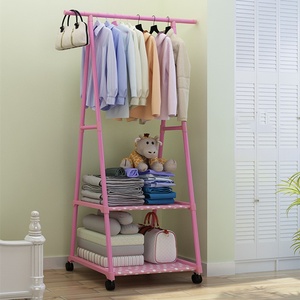 Simple Cool <strong>Metal</strong> Coat <strong>Rack</strong> <strong>Triangle</strong> Pulley Wheels Standing Clothes <strong>Rack</strong> for Bedroom Hanging Storage Household Hanging Clothes - Product Image 5