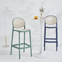 Tabourets de bar légers et luxueux à haut dossier, en rotin et plastique, pour café, bistrot, hôtel, salle à manger, comptoir de cuisine