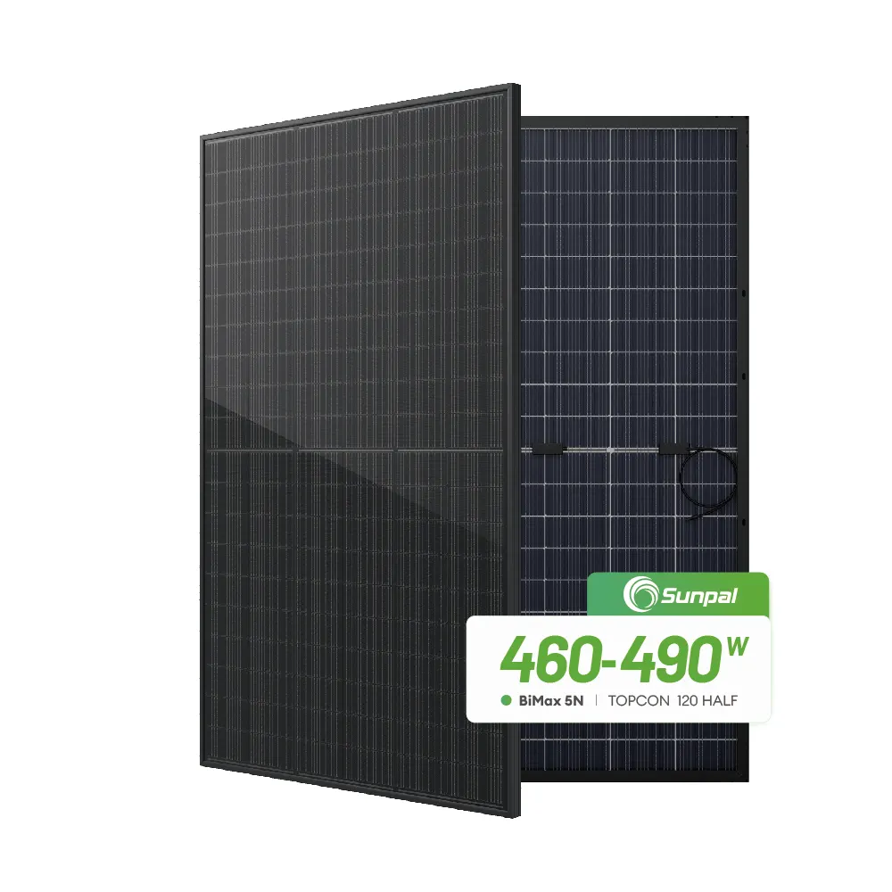 Hiệu quả cao sunpal bifacial kính 460W 480W 485W đầy đủ màu đen nửa tế bào bifacial bảng điều khiển năng lượng mặt trời