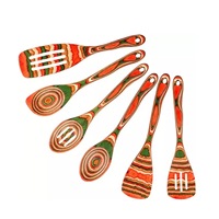 Ensemble d'ustensiles de cuisine en bois, outils de cuisson en bois peint résistant à la chaleur, cuillère à fentes et cuillère à mélanger les salades anti-brûlure pour la cuisine domestique