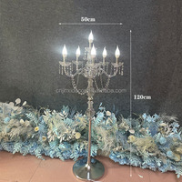 Centre de table de mariage de luxe à 5/6 têtes, en métal doré clair et acrylique, avec bougeoirs et lumières LED, décoration de mariage de haute qualité