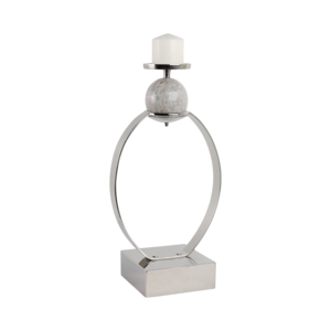 Sculptural Candle Holder With Marble Sphere Accent Elegant Pillar <b>Candlestick</b> For Table Centerpiece Or Entryway Decor - Product Image 3