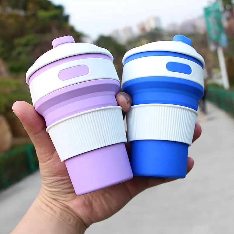 Katlanır silikon kap özel logo taşınabilir teleskopik katlanabilir seyahat kahve kupa içme kapaklı bardak