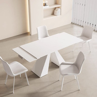 Table à manger extensible de luxe moderne minimaliste Wabi Sabi en marbre, 6 à 12 places, avec structure en acier allié réglable pour hôtel et appartement