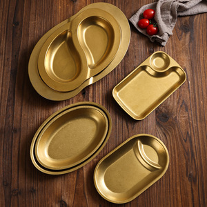 Vintage Gold Stainless Steel Plate Rectangular 304 Grade Plated For Barbecue Grilling Serving Dish Tray Industrial Style - Product Image 2