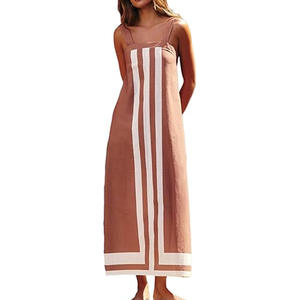2025 verano moda nueva mujer elegante playa vacaciones vestido Sexy temperamento Color bloqueado Correa bohemio vestido largo - Product Image 1