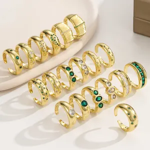 透明祖母绿CZ 14k镀金可调迪拜金星指环珠宝设计女性礼品