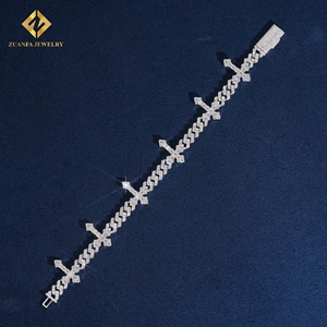 Pulsera de Diamantes Cultivados en Laboratorio, Cadena Cubana Cruzada, Collar y Pulsera de Eslabones Cubanos para Hombre, Diamantes Iced Out, Plata 925 - Product Image 5