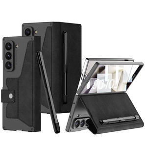 Gaine armure antichoc Litchi Texture Flip cuir étui de téléphone portable avec fentes pour stylo pour Samsung Galaxy <span class=keywords><strong>ZFold</strong></span> 6 <span class=keywords><strong>ZFold</strong></span> 5 - Product Image 4
