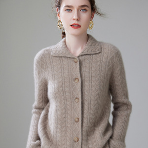 <span class=keywords><strong>Cardigan</strong></span> in Cashmere Mongolo Personalizzato per Donne, Maglieria <span class=keywords><strong>Aran</strong></span> con Collo a Polo, Giacca Morbida, Fornitore Elite di Cashmere - Product Image 4