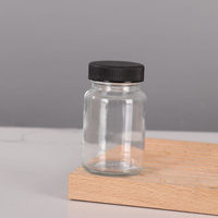 Bocaux en verre transparent à large ouverture vides de 60cc, 75cc, 100cc pour pilules, compléments alimentaires, vitamines, avec couvercle à vis en plastique, emballages de capsules en verre