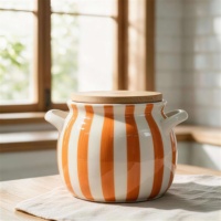 Pot à épices en céramique peint à la main, coloré et artistique, avec couvercle en bois, pour le rangement des aliments, pot d'organisation de cuisine personnalisé