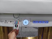 Elektrisch beheizbare Kosmetikliege mit Goldbasis, RGB-LED-Beleuchtung, 4 Motoren, Massage- und Gesichtsbehandlungsliege, verstellbare Spa- und Kosmetikliege