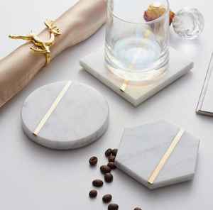 Sous-verres ronds en marbre blanc faits à la main, écologiques, avec design personnalisé, décoration intérieure, tapis en pierre pour boissons et cadeaux de pendaison de crémaillère - Product Image 1