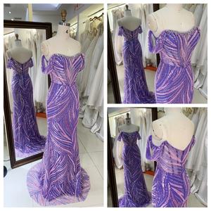 New America vente en gros LA marque hors épaule perles robe africaine robe pour robes <span class=keywords><strong>de</strong></span> bal violet - Product Image 6