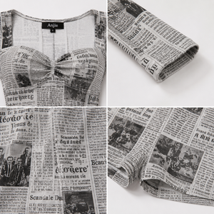 Anjie OEM ODM Body Femme Imprimé Journal Personnalisé Marque Privée Col Rond Découpé Manches Longues Coupe Haute <span class=keywords><strong>Justaucorps</strong></span> - Product Image 2