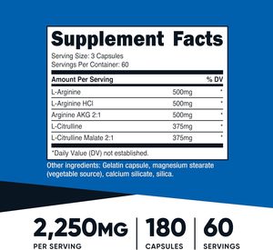 Potenciador de Óxido Nítrico OEM 2250mg 180 Cápsulas - 750mg por Cápsula 60 Porciones - <span class=keywords><strong>L</strong></span>-Arginina Citrulina Mejora - Product Image 2