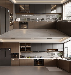 Set di Mobili da Cucina <span class=keywords><strong>con</strong></span> Funzione di Stoccaggio, Design Europeo in Legno, Isola Colore Terra <span class=keywords><strong>con</strong></span> <span class=keywords><strong>Cappa</strong></span> Aspirante - Product Image 3