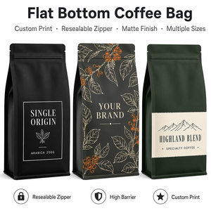 Sacchetti Personalizzati per Caffè con Zip da 12OZ 5LB 250g 500g, Design e Stampa Logo, Fondo Piatto, Grado Alimentare, per Caffè/Latte/Insalata - Product Image 1