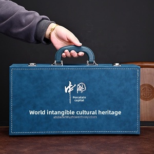 Service à thé <span class=keywords><strong>chinois</strong></span> de luxe BAMBUS 10 pièces - Gaiwan en céramique professionnelle au coloris changeant au four, <span class=keywords><strong>passoire</strong></span> et 6 tasses avec étui de voyage en cuir - Product Image 2